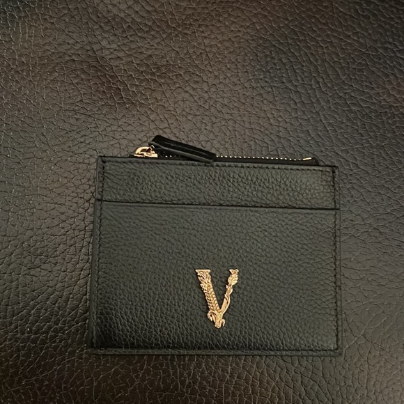 Versace Virtus grained leather logo monogram zip up card holder wallet NWB - Picture 3 of 6